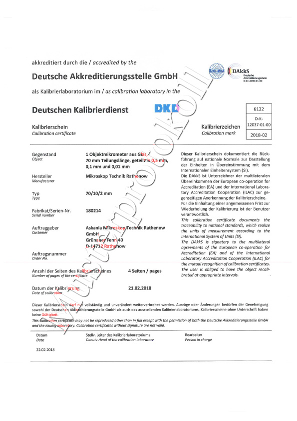 Sample protocol DAkkS DKD certificate object measuring plate