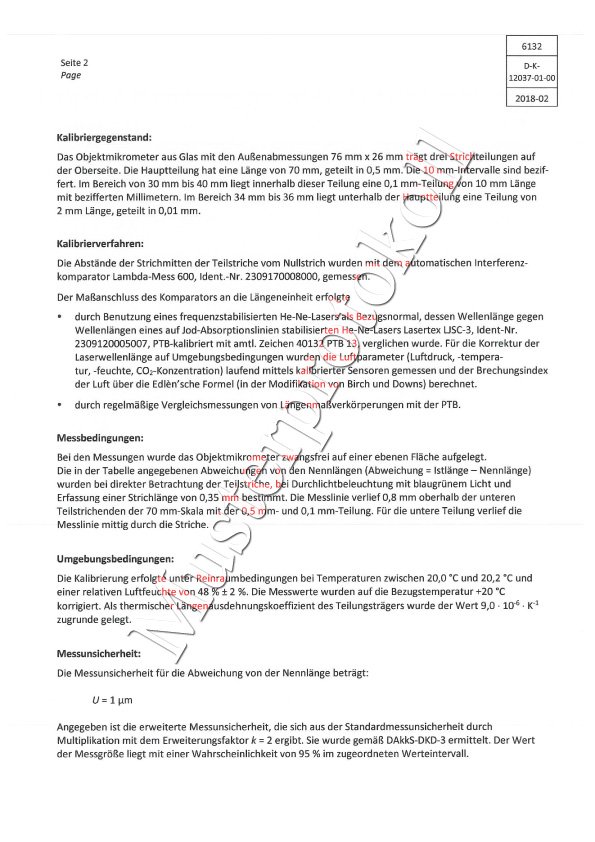 Sample protocol DAkkS DKD certificate object measuring plate