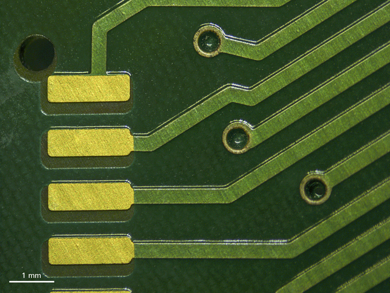 Circuit board contacts, magnified